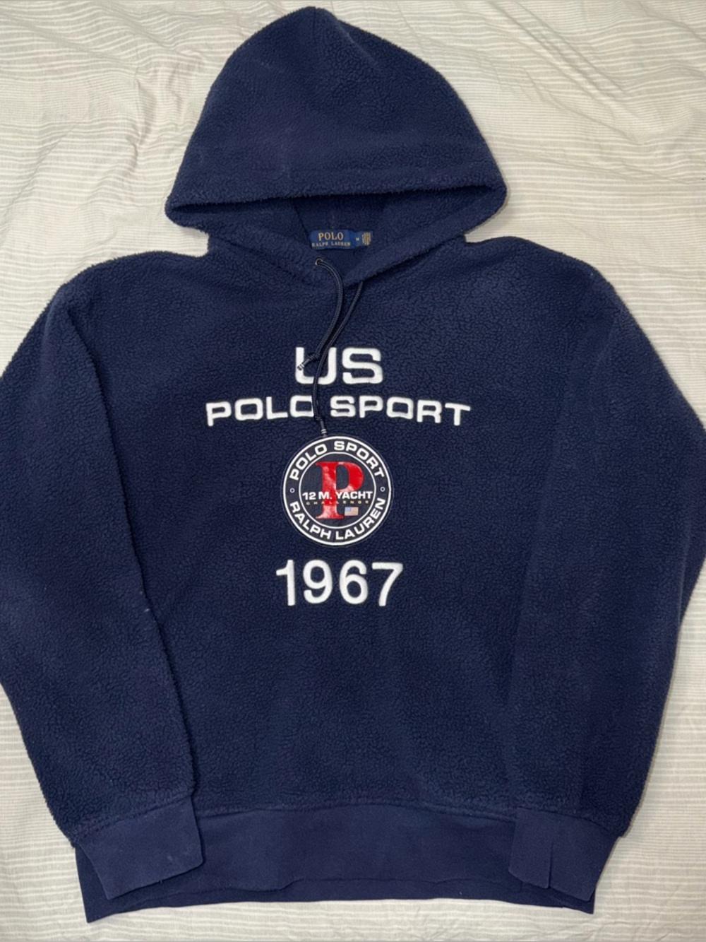 Vintage Ralph Lauren Polo Sport P 12 M Yacht Challenge Fleece Hoodie Navy Medium